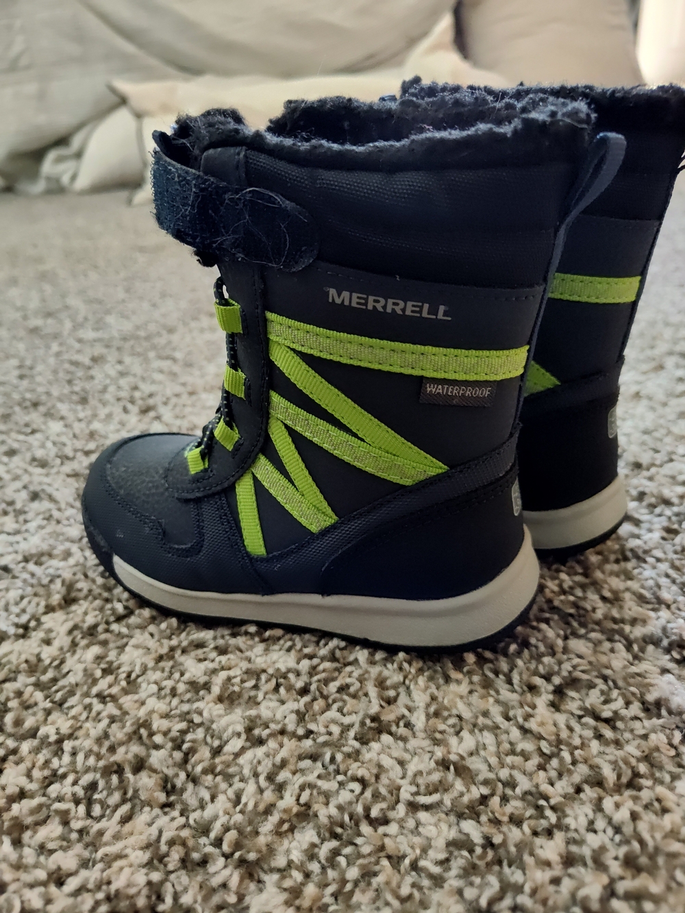 Merrell Kids Navy and Lime Waterproof Winter Boots